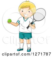 Poster, Art Print Of Happy Blond White Tennis Player Boy