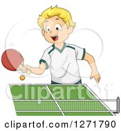Poster, Art Print Of Happy Blond White Boy Playing Table Tennis