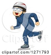 Clipart Of A Happy Brunette Caucasian Boy Speed Skating Royalty Free Vector Illustration
