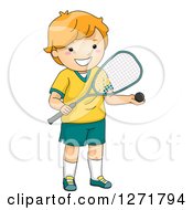 Poster, Art Print Of Happy Red Haired White Squash Player Boy