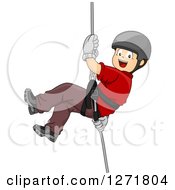 Poster, Art Print Of Happy Brunette White Boy Rapelling Down An Invisible Wall