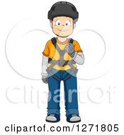 Clipart Of A Happy White Boy In Climbing Safety Gear Royalty Free Vector Illustration