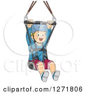 Poster, Art Print Of Happy Blond White Boy Ziplining