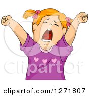 Poster, Art Print Of Tired Red Haired White Girl Stretching And Yawning