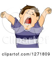 Poster, Art Print Of Tired Brunette White Boy Stretching And Yawning