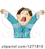 Poster, Art Print Of Tired Brunette White Boy Stretching And Yawning In Pjs