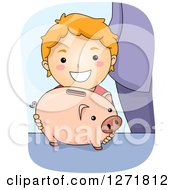 Poster, Art Print Of Happy Red Haired White Boy With A Piggy Bank