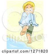Poster, Art Print Of Shivering Blond Caucasian Boy On A Beach