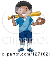 Poster, Art Print Of Happy Black Boy Smiling With A Baseball And Glove In Hand And A Bat On His Shoulder