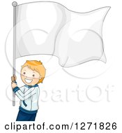 Poster, Art Print Of Red Haired White Boy Athlete With A Blank White Flag