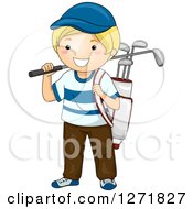 Poster, Art Print Of Happy Blond White Boy With A Golf Bag