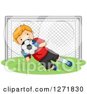 Poster, Art Print Of Red Haired White Soccer Player Goalie Blocking A Ball