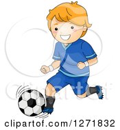 Poster, Art Print Of Red Haired White Boy Kicking A Soccer Ball