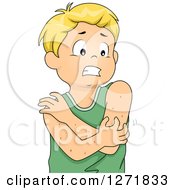 Clipart Of A Blond White Boy Itching From Allergies Royalty Free Vector Illustration