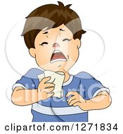 Clipart Of A Brunette White Boy Sneezing From Alleriges Royalty Free Vector Illustration