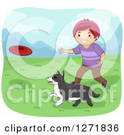 Purple Haired White Boy Throwing A Frisbee For His Dog