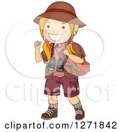 Clipart Of A Happy Red Haired White Safari Girl Gesturing Over Her Shoulder Royalty Free Vector Illustration