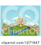Poster, Art Print Of Globe With A Cabin Village Bridges And A River
