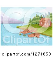 Poster, Art Print Of Boat And Dock By A Lakefront Cabin