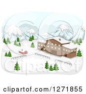 Mountainous Ski Lodge And Snow