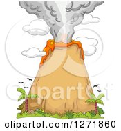 Poster, Art Print Of Volcanic Eruption With Birds And Palm Trees