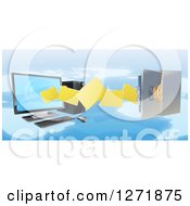 Poster, Art Print Of 3d Desktop Computer Moving Files To An Open Vault Safe Over A Map