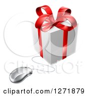 3d Gift Box With A Red Bow Wired To A Computer Mouse