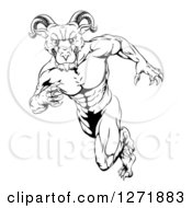 Poster, Art Print Of Black And White Clawed Muscular Ram Monster Man Running Upright