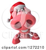 Clipart Of A 3d Happy Christmas Pig Smiling Over A Sign Royalty Free Illustration by Julos