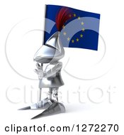 Clipart Of A 3d Medieval Knight Facing Left And Holding A Europe Flag Royalty Free Illustration