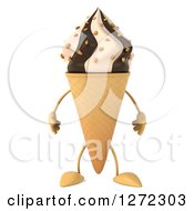 Clipart Of A 3d Chocolate And Vanilla Swirl Waffle Ice Cream Cone Character Royalty Free Illustration