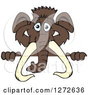 Clipart Of A Happy Mammoth Peeking Over A Sign Royalty Free Vector Illustration by Dennis Holmes Designs