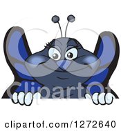 Poster, Art Print Of Happy Blue Butterfly Peeking Over A Sign