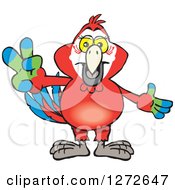 Happy Scarlet Macaw Parrot Gesturing Peace