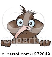 Clipart Of A Kiwi Bird Peeking Over A Sign Royalty Free Vector Illustration by Dennis Holmes Designs