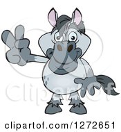 Clipart Of A Happy Gray Horse Gesturing Peace Royalty Free Vector Illustration by Dennis Holmes Designs