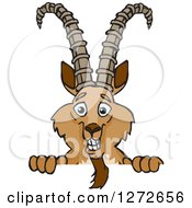Clipart Of A Happy Ibex Goat Peeking Over A Sign Royalty Free Vector Illustration by Dennis Holmes Designs