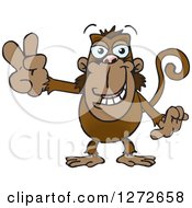 Clipart Of A Happy Monkey Gesturing Peace Royalty Free Vector Illustration