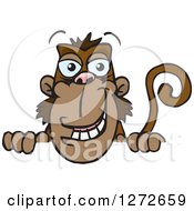 Clipart Of A Happy Monkey Peeking Over A Sign Royalty Free Vector Illustration