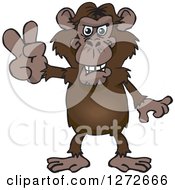 Clipart Of A Chimpanzee Gesturing Peace Royalty Free Vector Illustration