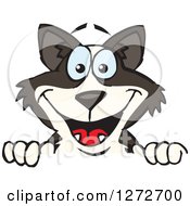 Clipart Of A Happy Border Collie Dog Peeking Over A Sign Royalty Free Vector Illustration