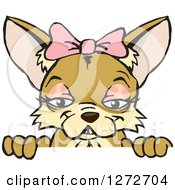 Clipart Of A Happy Tan Female Chihuahua Peeking Over A Sign Royalty Free Vector Illustration