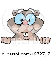 Clipart Of A Happy Mole Peeking Over A Sign Royalty Free Vector Illustration by Dennis Holmes Designs