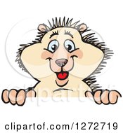 Clipart Of A Happy Hedgehog Peeking Over A Sign Royalty Free Vector Illustration by Dennis Holmes Designs