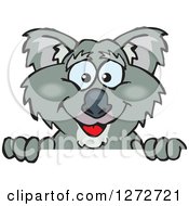 Clipart Of A Happy Koala Peeking Over A Sign Royalty Free Vector Illustration
