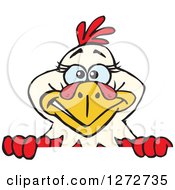 Clipart Of A Happy Hen Peeking Over A Sign Royalty Free Vector Illustration by Dennis Holmes Designs