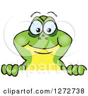 Clipart Of A Happy Frog Peeking Over A Sign Royalty Free Vector Illustration
