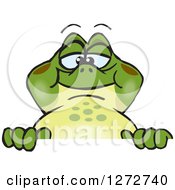 Poster, Art Print Of Happy Bullfrog Peeking Over A Sign