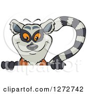 Clipart Of A Happy Lemur Peeking Over A Sign Royalty Free Vector Illustration by Dennis Holmes Designs