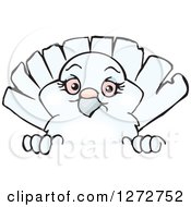 Clipart Of A Happy White Dove Peeking Over A Sign Royalty Free Vector Illustration